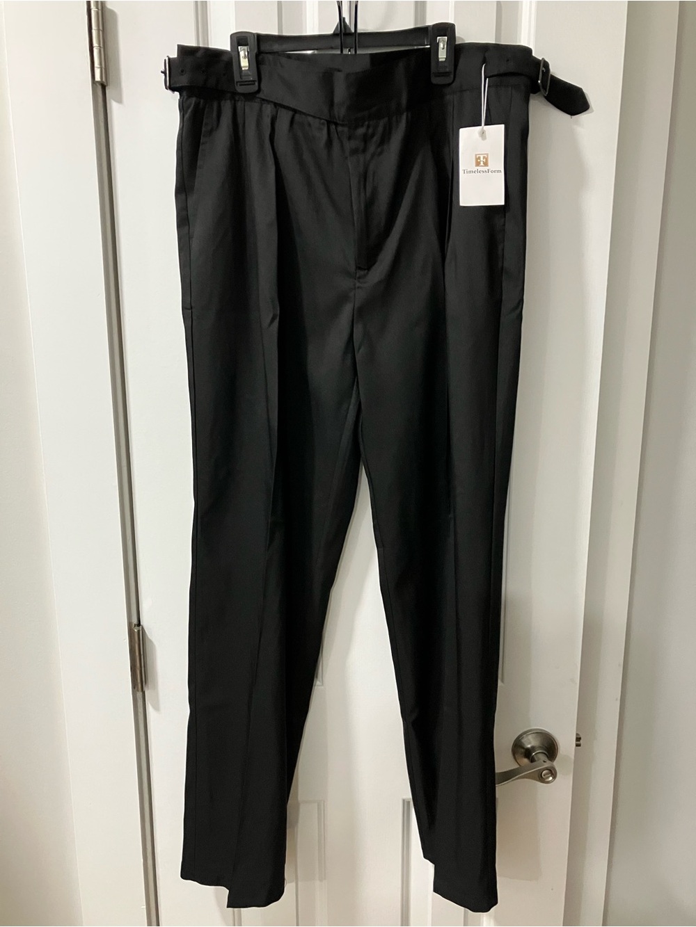Men's Black Dress Pants with Integrated Belt